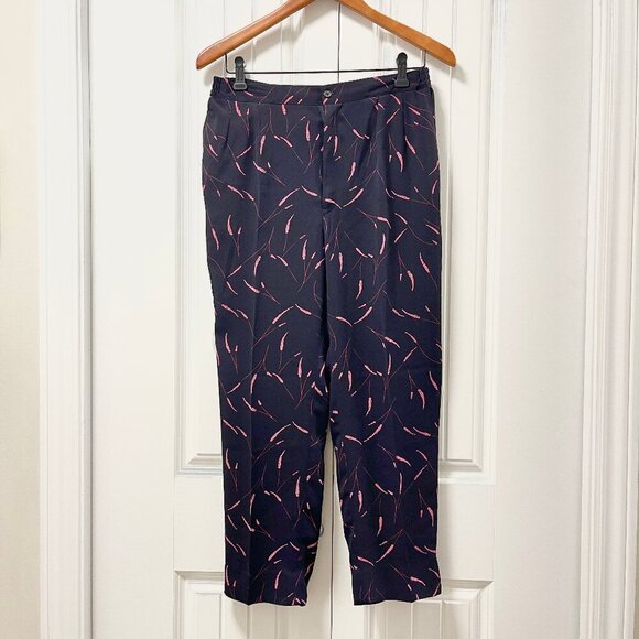 Vintage Floral Botanical Print High Waist Trousers Black Pink - Picture 1 of 9